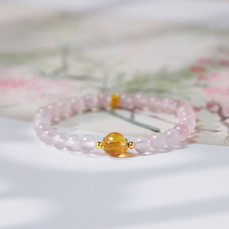 Citrine Fortune Bead Pink Crystal Bracelet-Quiet Brightness