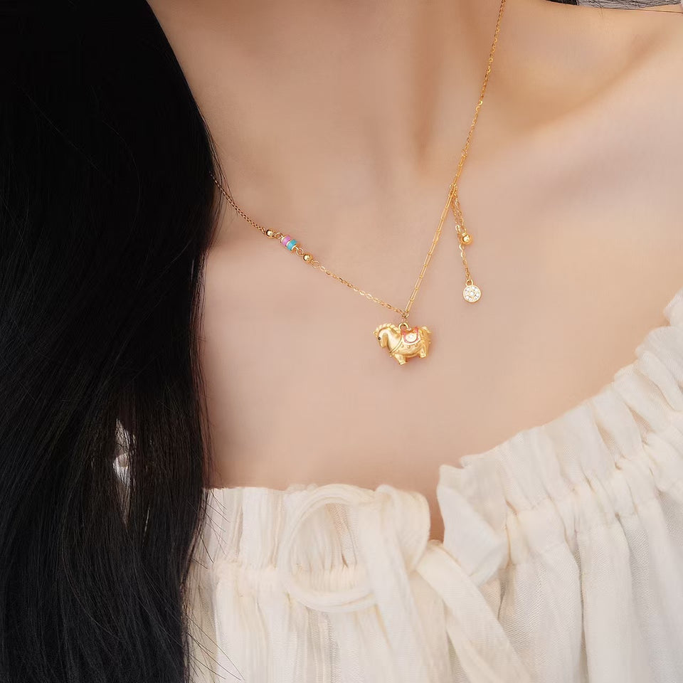 Enamel Horse Necklace–Wealth, Luck & Swift Success