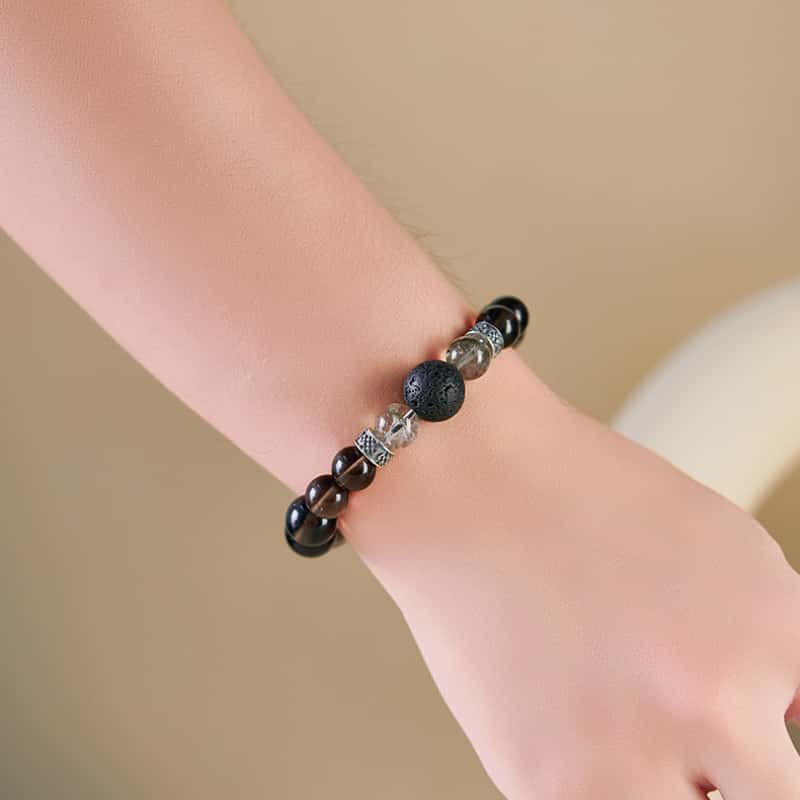 Ice Obsidian Lava Stone Beaded Bracelet-Anchored Resolve