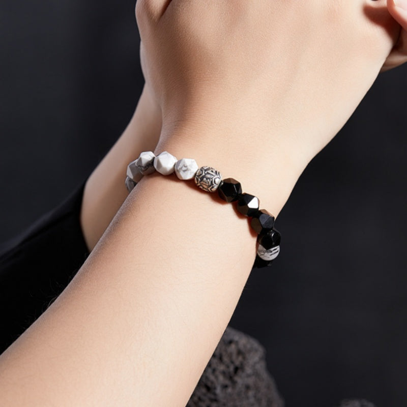 Peace and Smooth Path-Six-Syllable Mantra Obsidian and Turquoise Bracelet