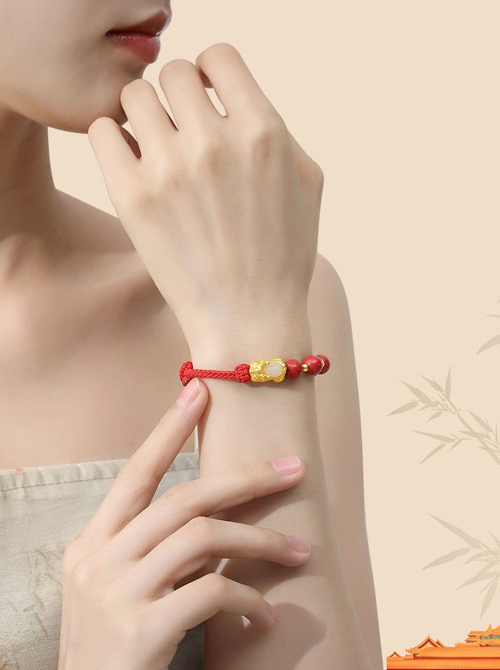 Pixiu Baby Bracelet with Cinnabar & Hetian Jade–Fortune Peace & Protection