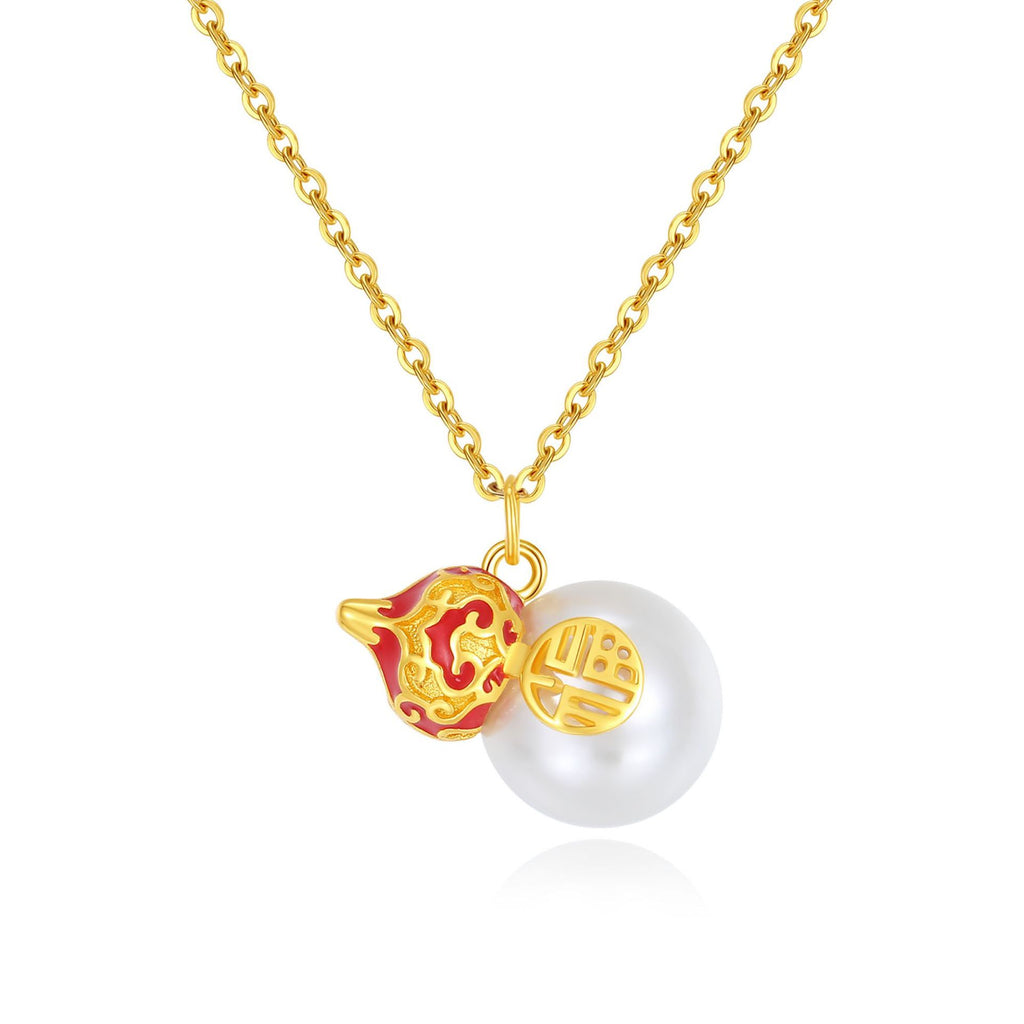 Feng Shui Segen Weiße Jade Kalebasse Gold Anhänger Halskette
