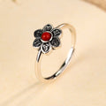 Six Syllable Mantra Red Agate S925 Silver Ring-Quiet in Bloom