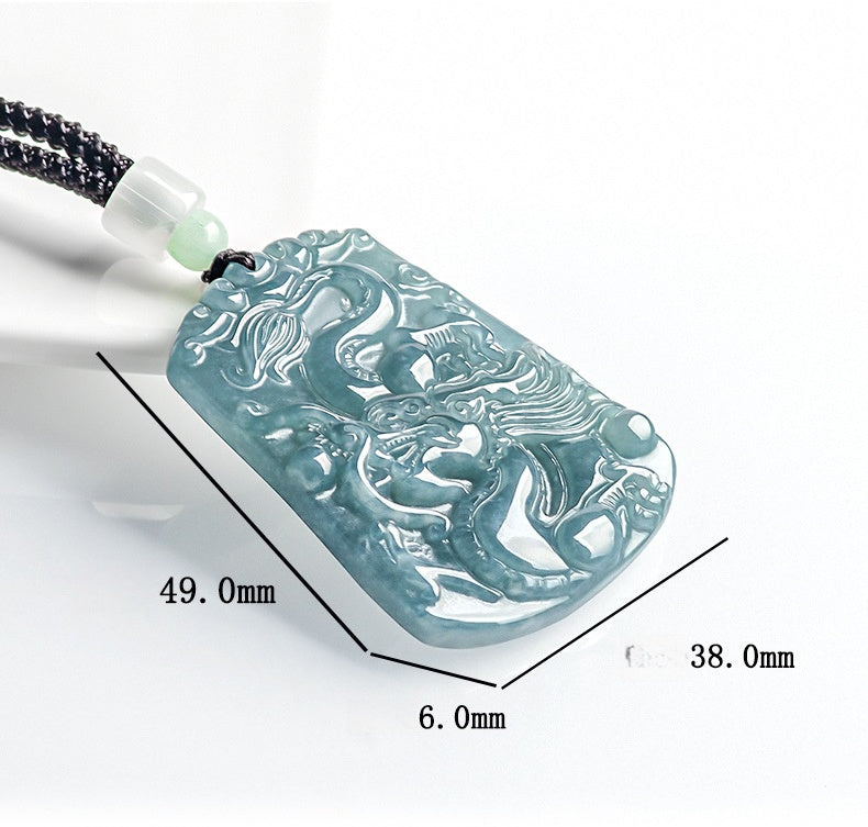 Natural Blue-Green Jade Dragon Pendant–“Prosperity & Peace” Hand-Carved Business Amulet