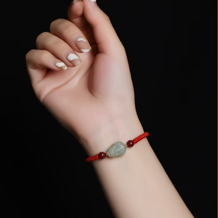 Hetian Jade Pixiu Hand-Woven String Couple Bracelet-Protection and Wealth