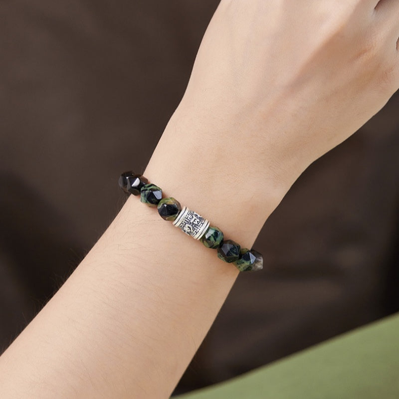 Six-Syllable Mantra Silver Sheen Obsidian Bracelet-Peaceful Balance