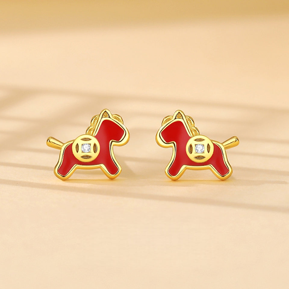 2026 Year of the Horse – Red Enamel “Wish You Wealth” Jewelry Set