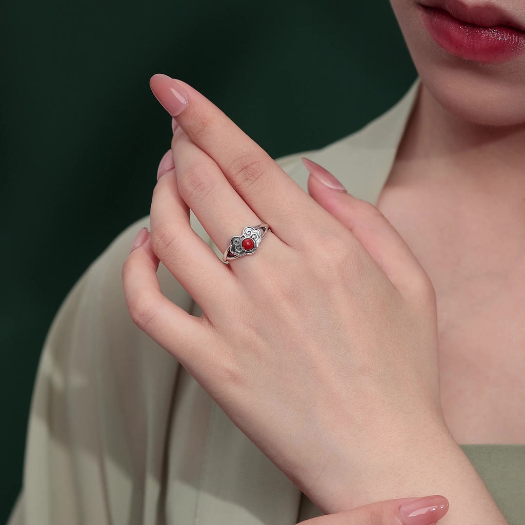 Ruyi Cloud Red Agate S925 Silver Ring-Wishes Close By