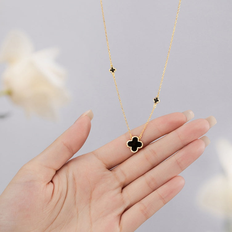 Four-Leaf Clover Gilded Silver Necklace-Grace and Fortune