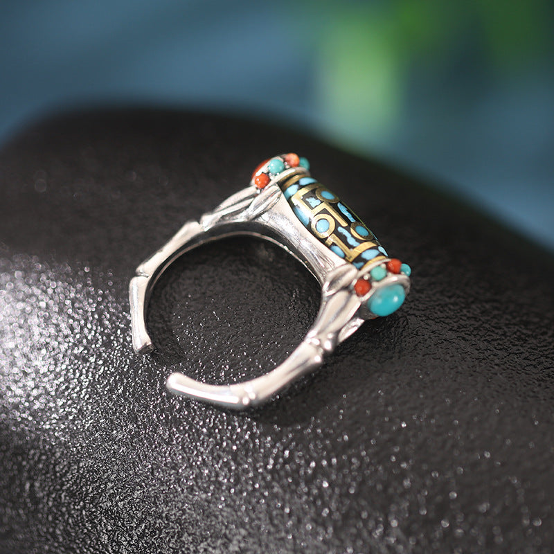 Tibetan Dzi Turquoise 925 Sterling Silver Ring-Mindful Serenity