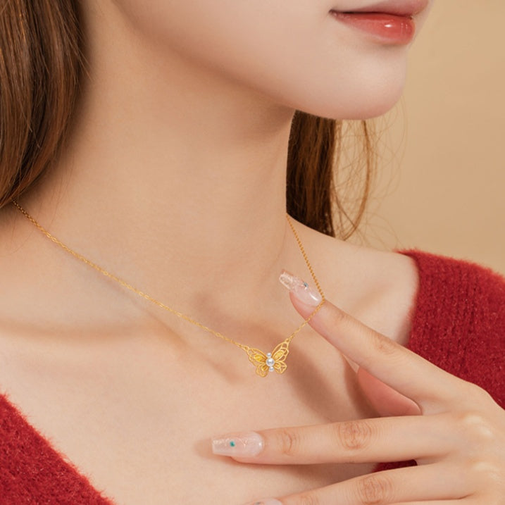 Butterfly Pearl Necklace-Dreams in Flight