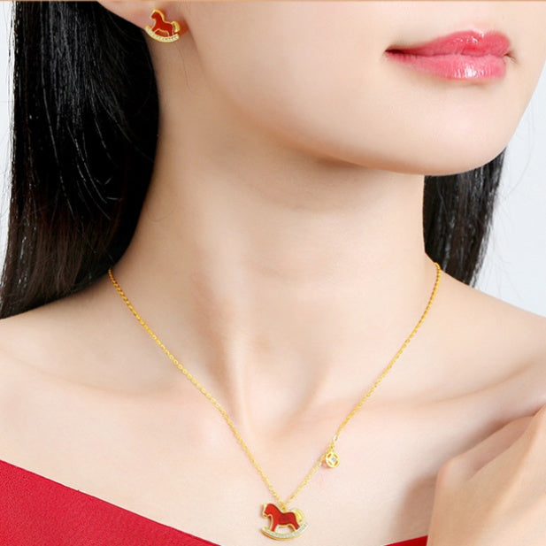 2026 Year of the Horse Red Agate Earrings – 925 Sterling Silver Lucky Studs for Wealth & New Beginnings