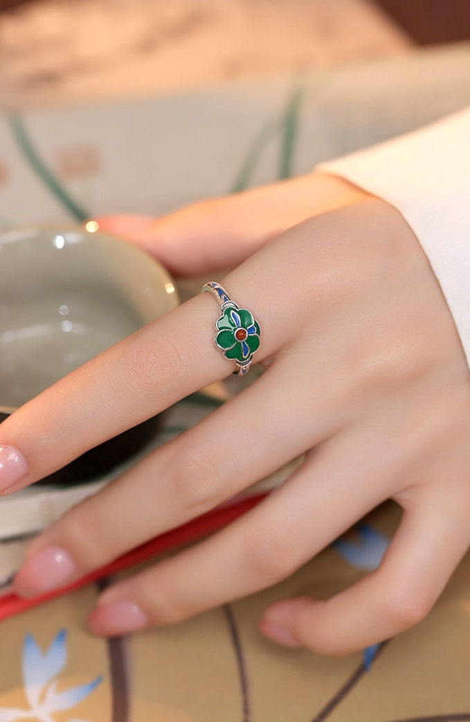 Quiet Renewal-Lotus Leaf Red Agate Ring