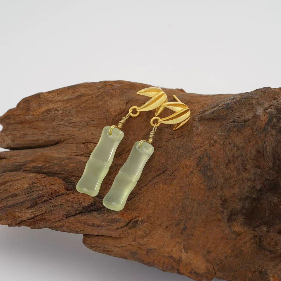 Ice Jade Bamboo Earrings-Prosperity Luck