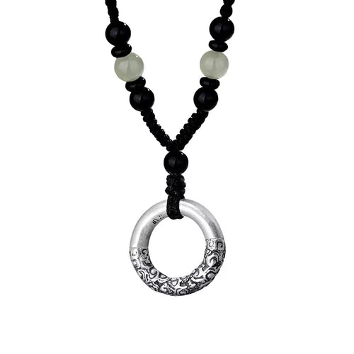 Lucky Clouds Black Agate Bead 999 Silver Pendant -Prosperity Luck