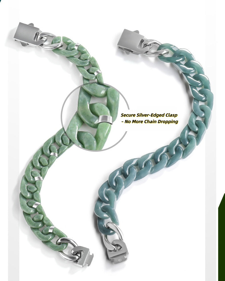 Natural Jadeite Cuban Chain Hand-Carved Bracelet-Premium Urban Jewelry in 3 Colors