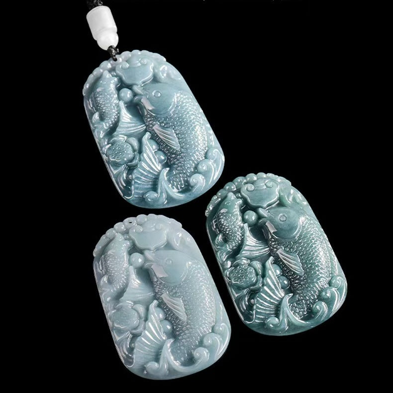 Blue Jadeite Koi Fish Pendant – Symbol of Abundance and Prosperity