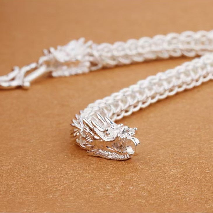 Double Dragon 999 Silver Bracelet-Attract Wealth