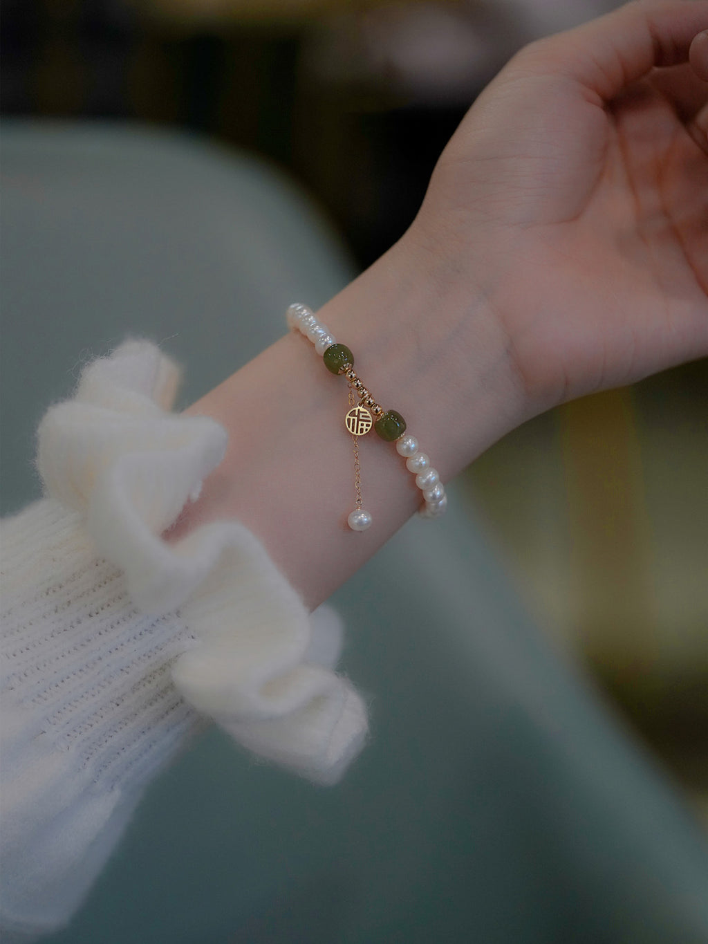 Naturperlenarmband – Grüne Jadeperlen „Fu“