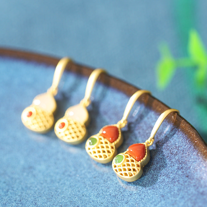 Gourd Red Agate  Drop Earrings-Wishes for Good Fortune