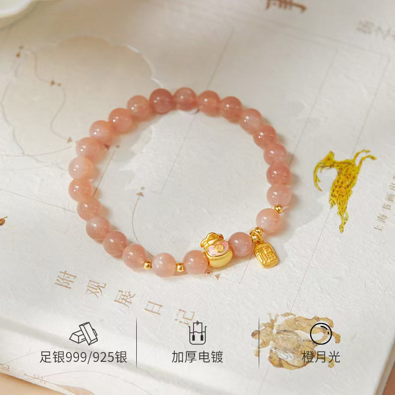 Orange Moonstone Lucky Money Bag Bracelet-Attracts Wealth and Protection