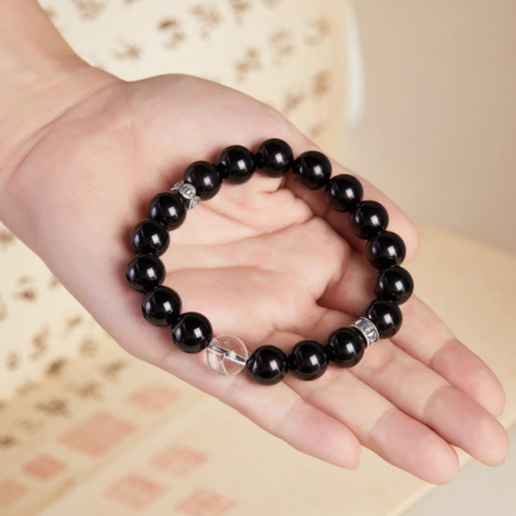Treasure Vase Obsidian & Clear Quartz Bracelet-Wisdom & Grace