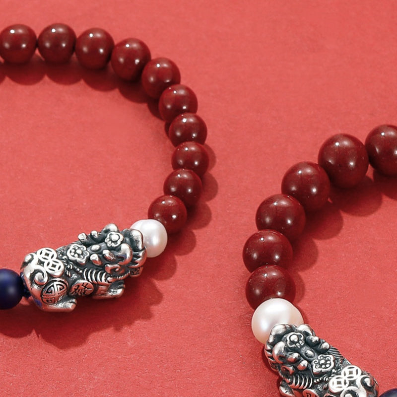 Shared Good Wishes-Pixiu Pressed Cinnabar Bracelet