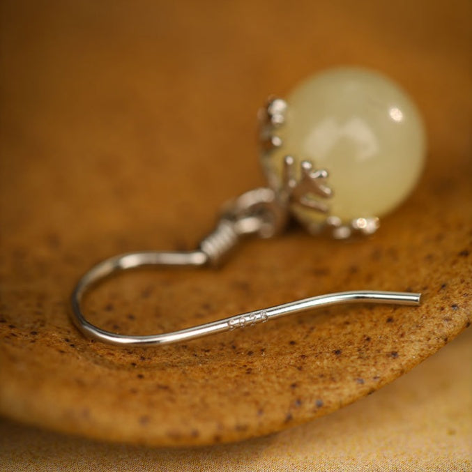 A Wish for Peace-Snowflake Nephrite Jade S925 Silver Earrings