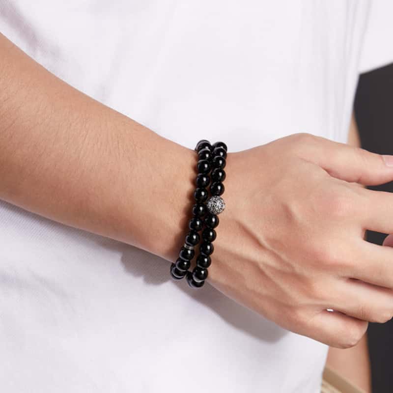Obsidian Double-Layer Beaded Bracelet-Serenity and Joy