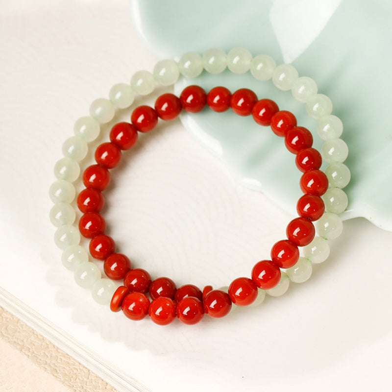 Hetian Jade Cinnabar Double-Wrap Bracelet-Twofold Harmony