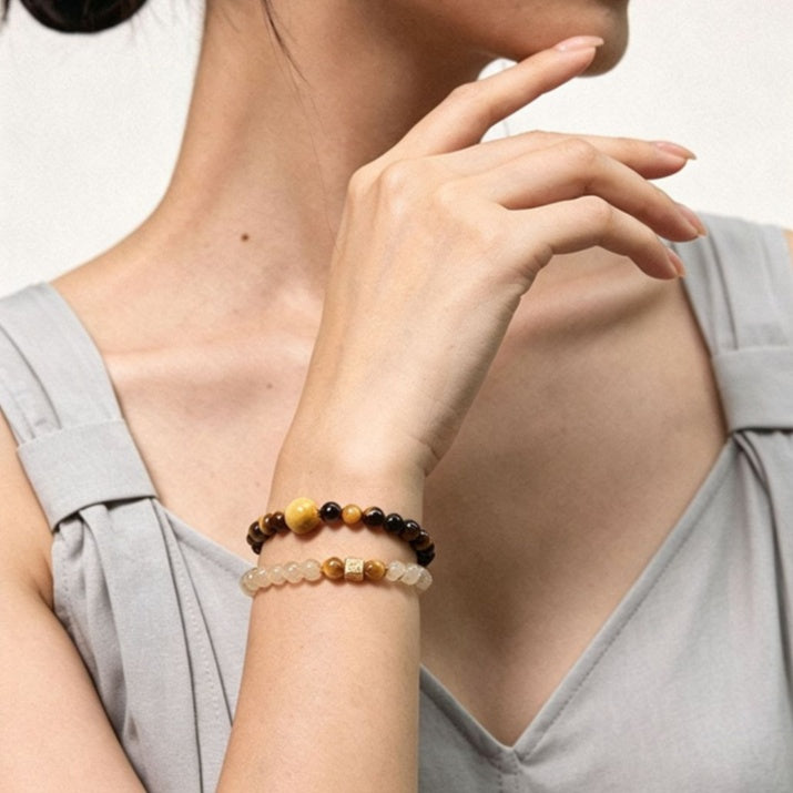 Tiger’s Eye & Golden Rutilated Quartz Double-Wrap Bracelet-Purposeful Courage