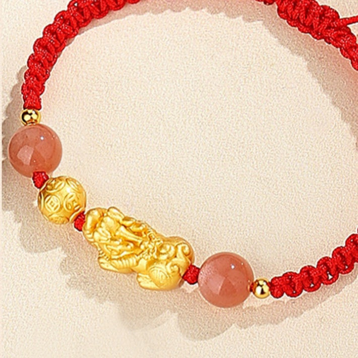Wealth and Protection-Pixiu Sunstone and Obsidian Couple Bracelet
