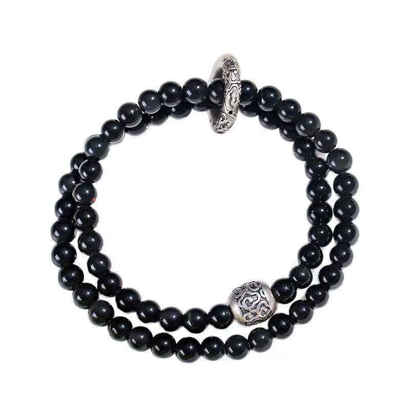 Peace Knot Black Obisidian Warp Bracelet -Harmony&Protection
