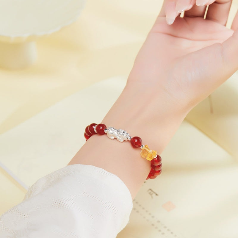 Pixiu Red Agate and Citrine Bracelet-Good Fortune Ahead