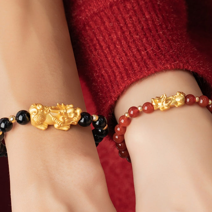 Black & Red Agate Pixiu Couple Bracelets-Shared Joy