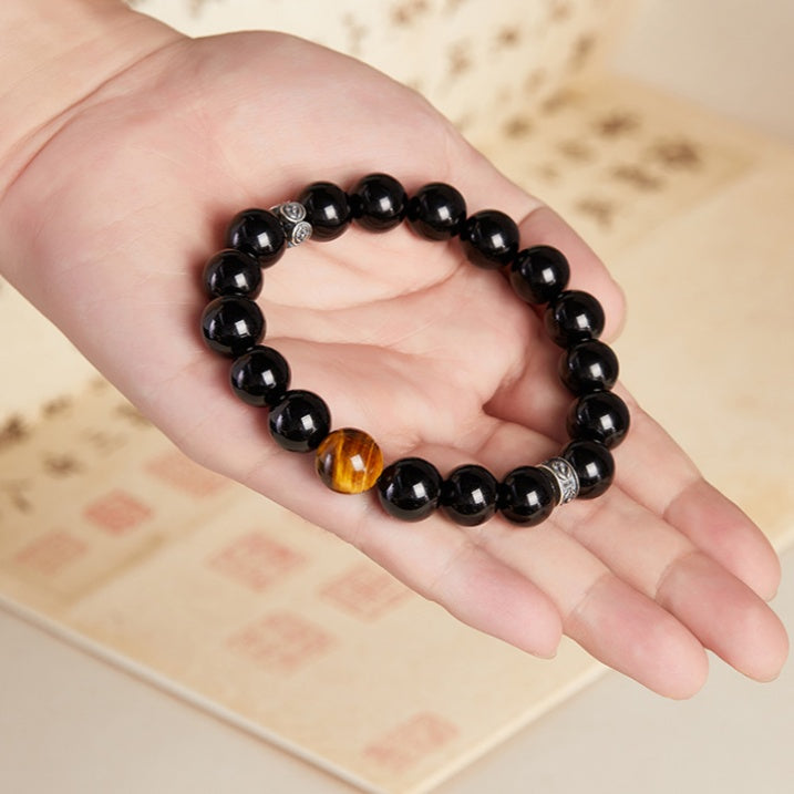 Calm Strength-Double Fish Obsidian and Tiger's Eye Bracelet