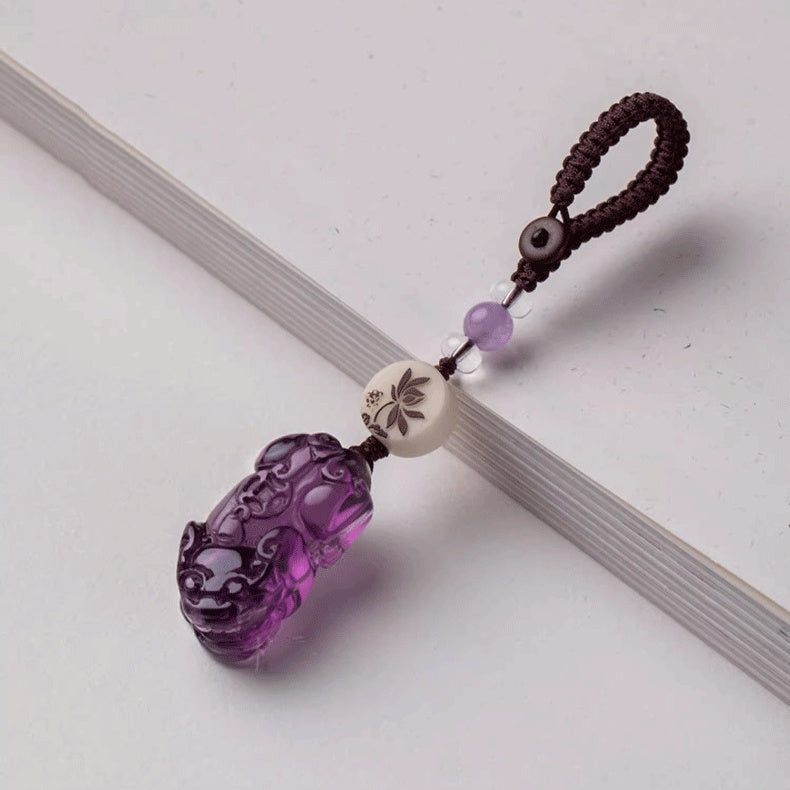 Protective Blessing Amethyst Pixiu Keychain & Phone Charm