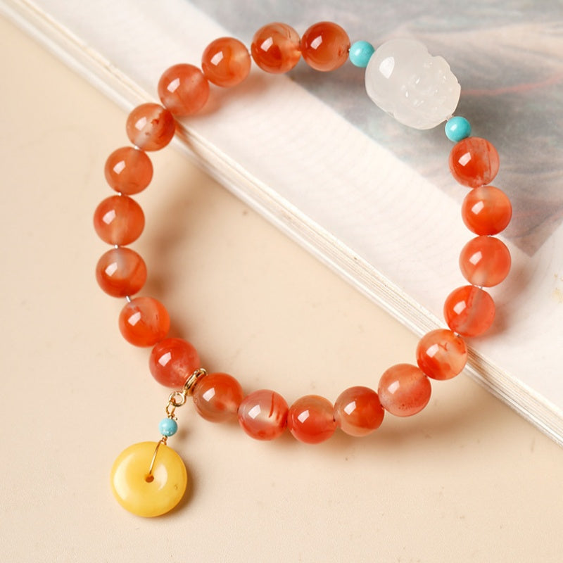 Prosperity in Motion-White Agate Pixiu Beaded Bracelet