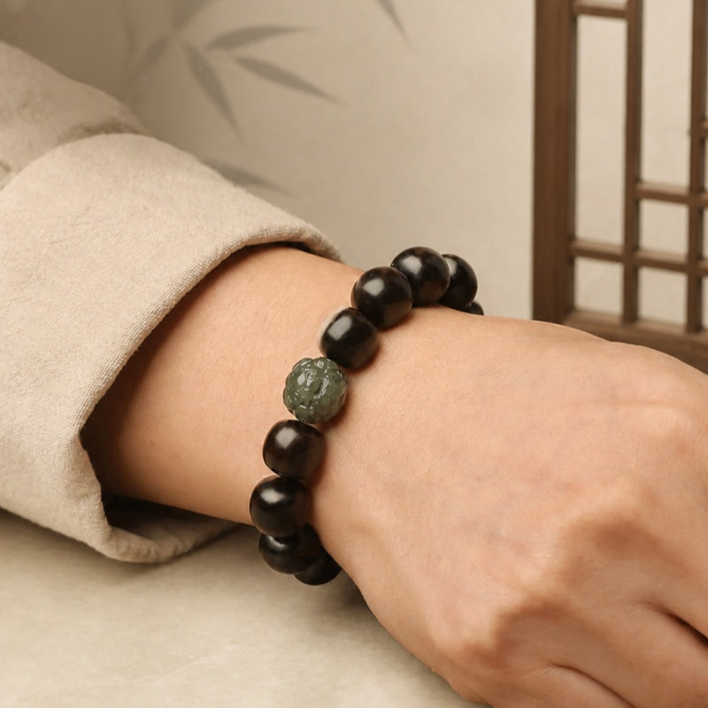 Nephrite Jade Pixiu Rosewood Bracelet-Rooted Momentum