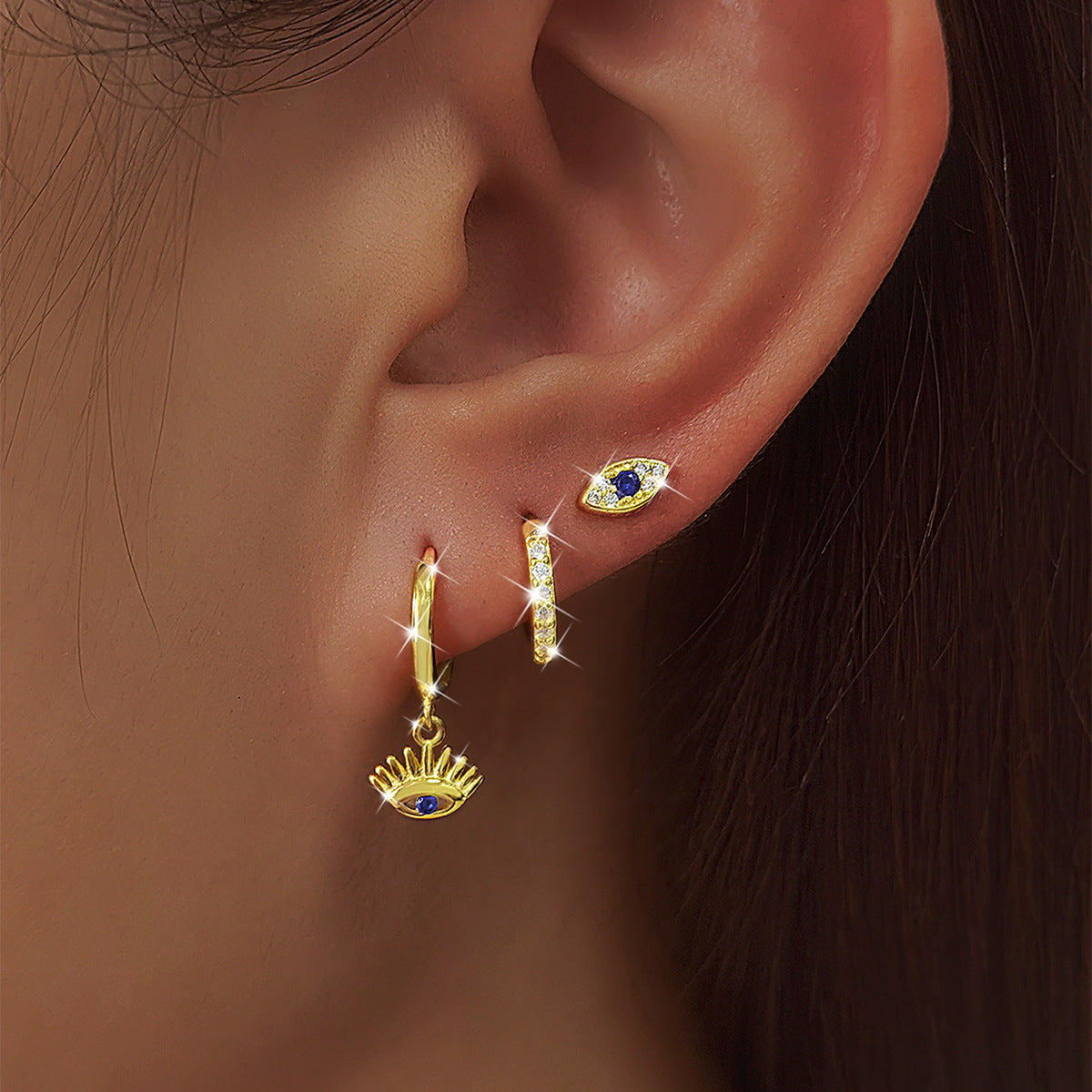 Evil Eye Earring Trio-Blue Accents and Sparkle