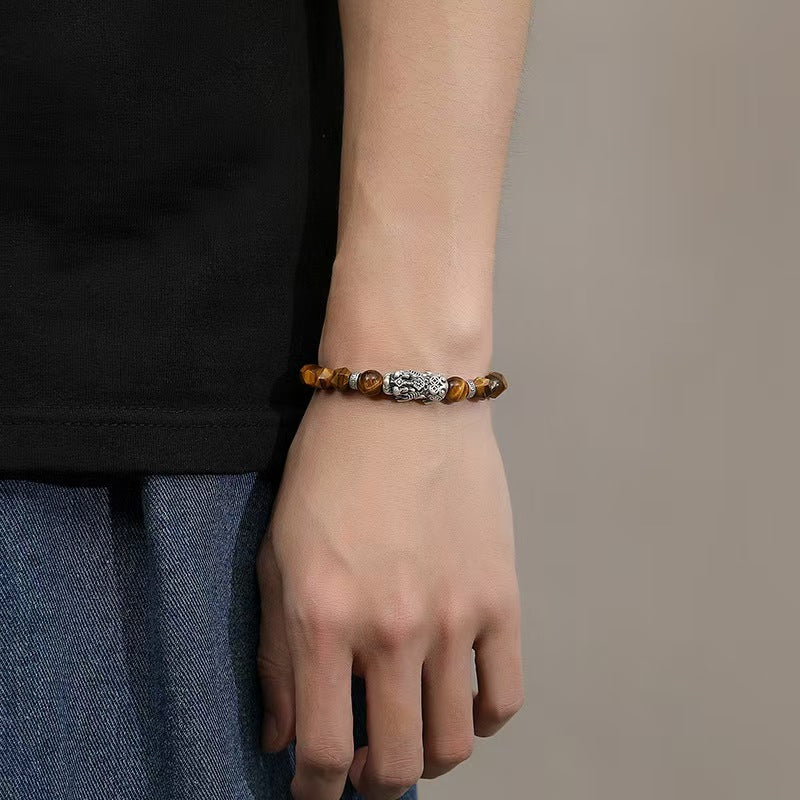Tiger Eye Stone Silver Pixiu Bracelet -Attract Wealth