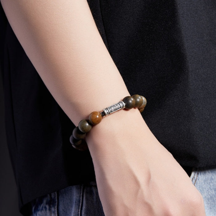 Good Fortune-Fine Silver Auspicious Blessing & Green Sandalwood Bead Bracelet