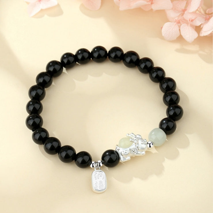 Dragon Pixiu Fine Silver Couple Beaded Bracelet-Welcoming Blessings
