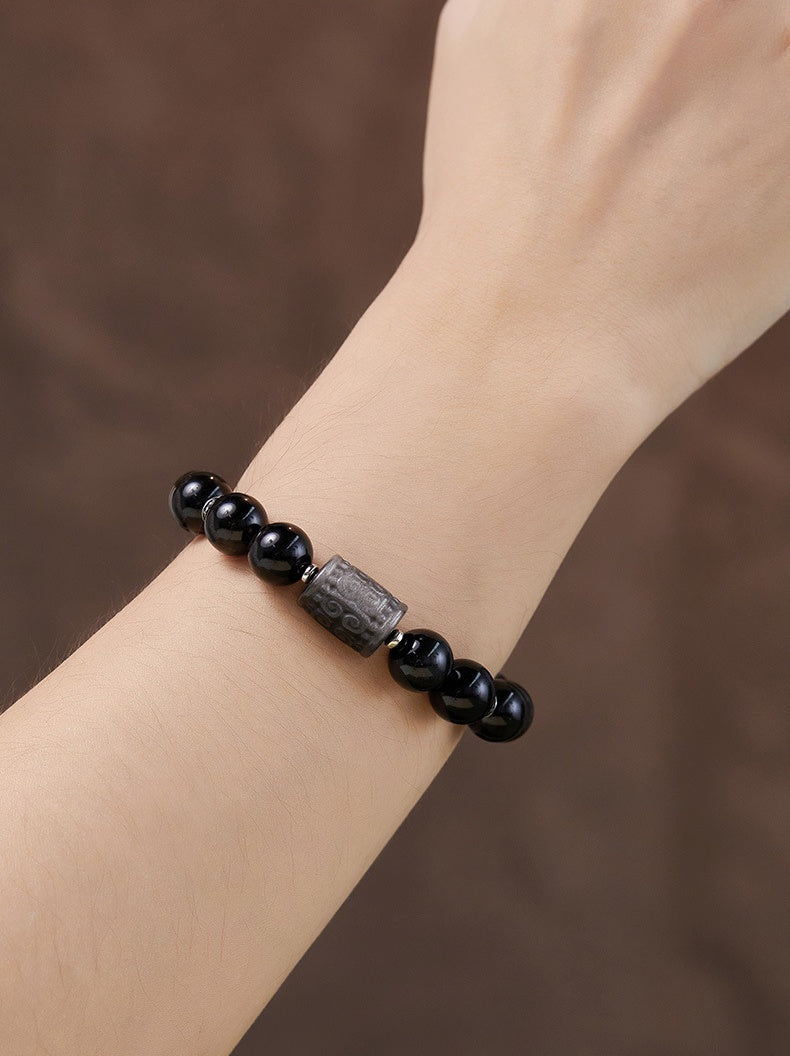 Silver Sheen Obsidian Golden Tiger's Eye Barrel Bead Bracelet-Fearless Soul