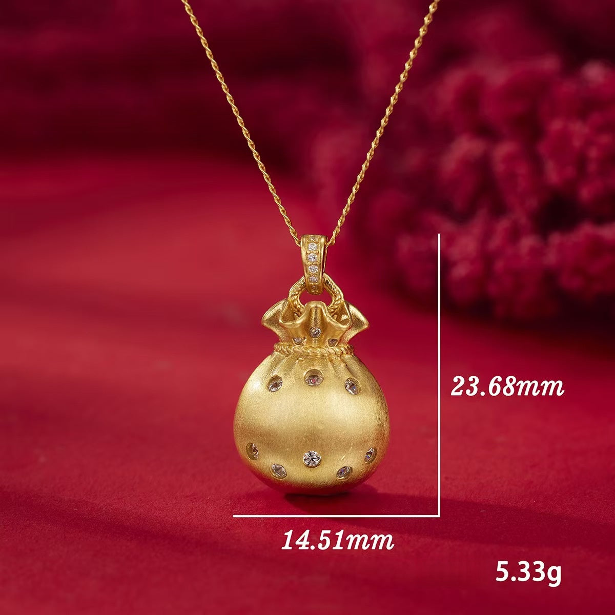 Gold-Plated Silver Fortune Bag Necklace – Elegant Charm for Prosperity & Style