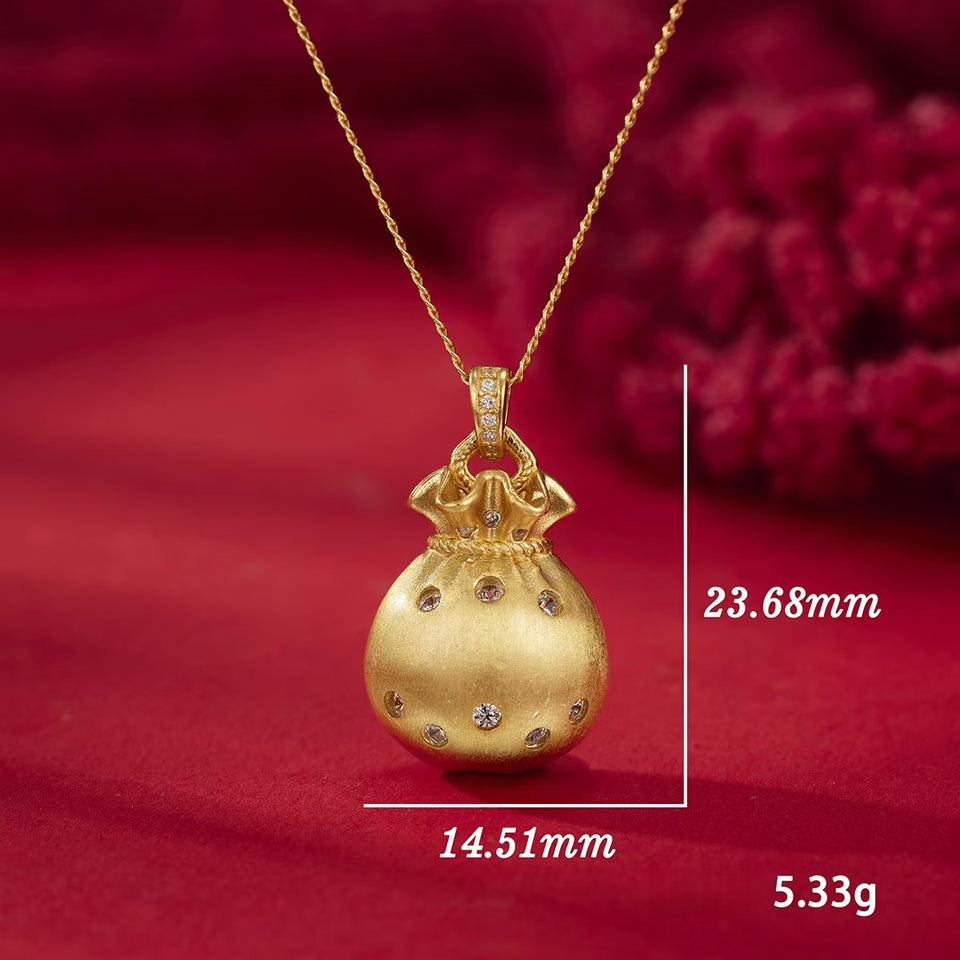 Gold-Plated Silver Fortune Bag Necklace – Elegant Charm for Prosperity & Style