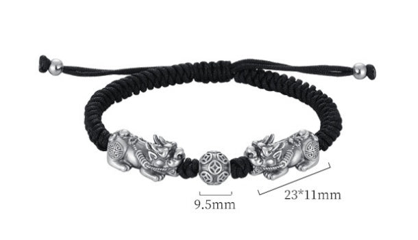 Double Pixiu Bracelet-Mantra Beads Black String