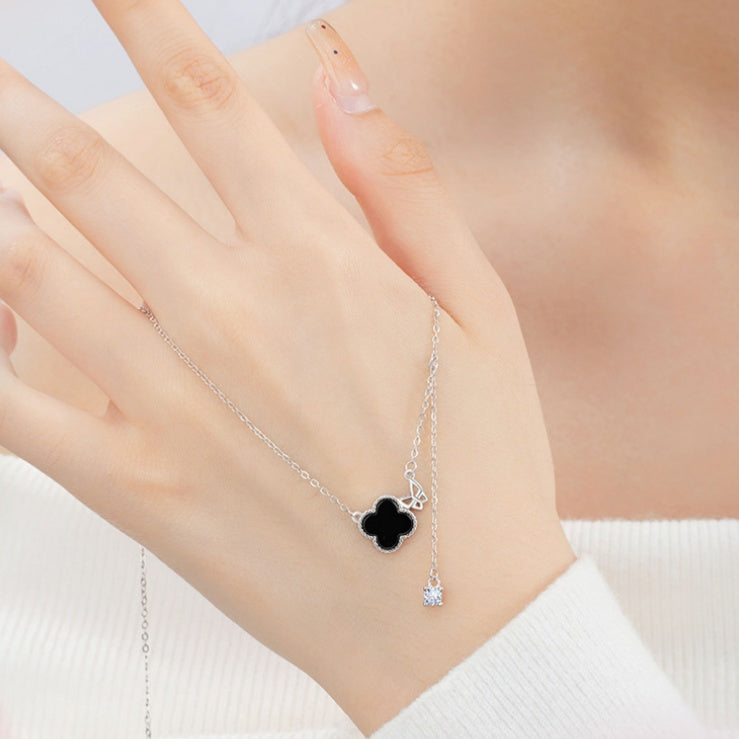 Clover and Butterfly Black Agate Necklace-A Tender Promise