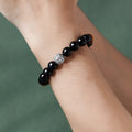 Intertwined Hearts-Fine Silver & Obsidian Bead Bracelet