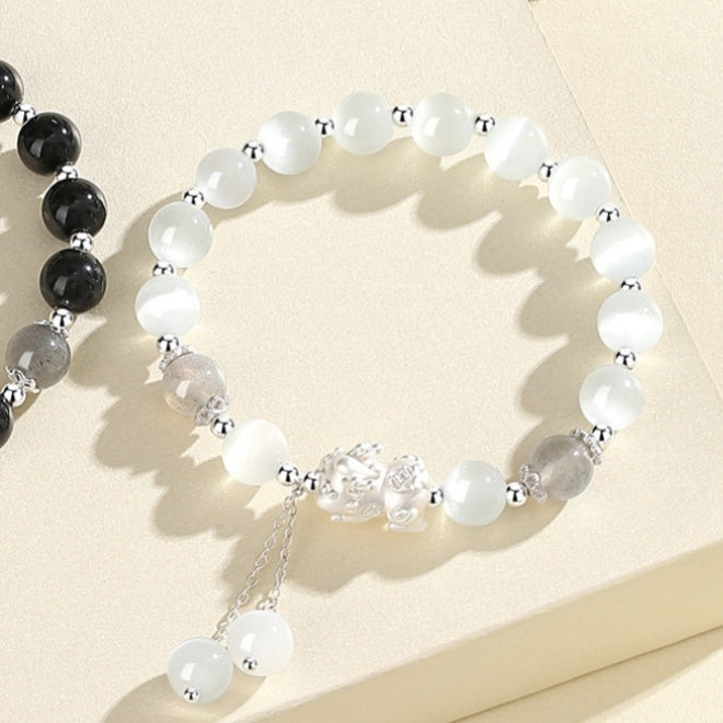 Pixiu Obsidian Cat's Eye Beaded Couple Bracelet-Peace & Protection